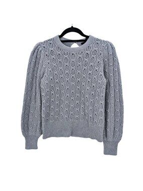 J.Crew Open Knit Crewneck Sweater Lattice Puff Sleeve Dainty Cozy Cottage Sz XS